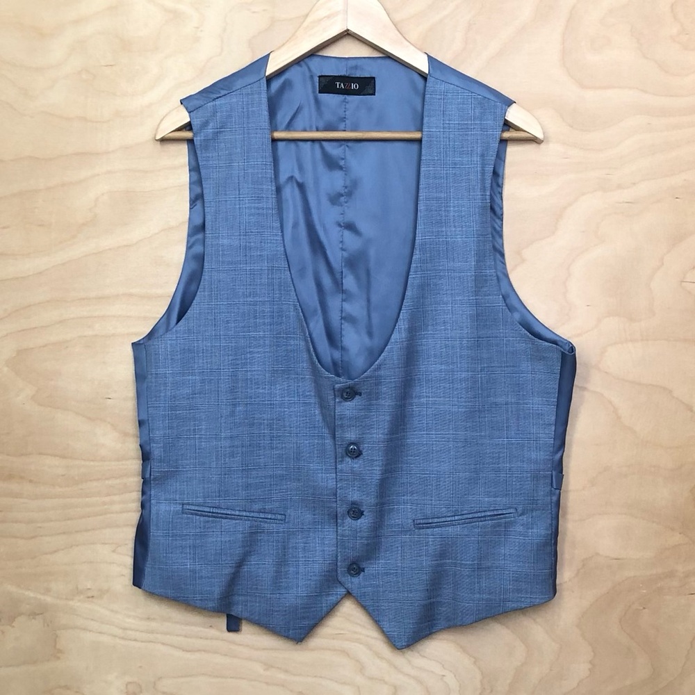 Tazio Light Blue Gray Suit Vest Buttoned Mens Sz 42R.
